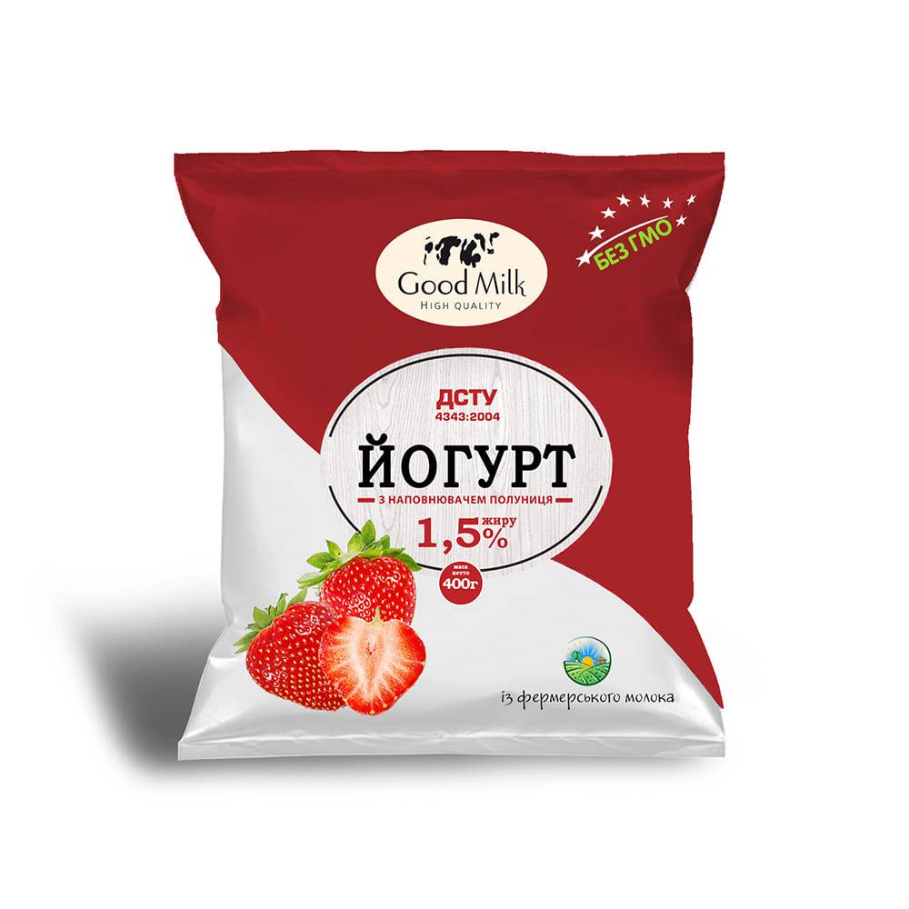 Йогурт Полуниця 1,5%, ТМ “Good Milk”, 400 г